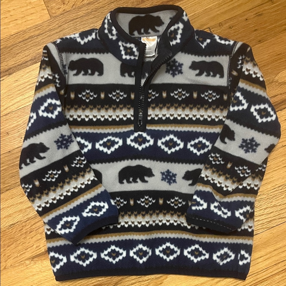 NWOT Gymboree Bear Pattern 1/4 Zip Fleece Sweater - Navy blue, cream, tan